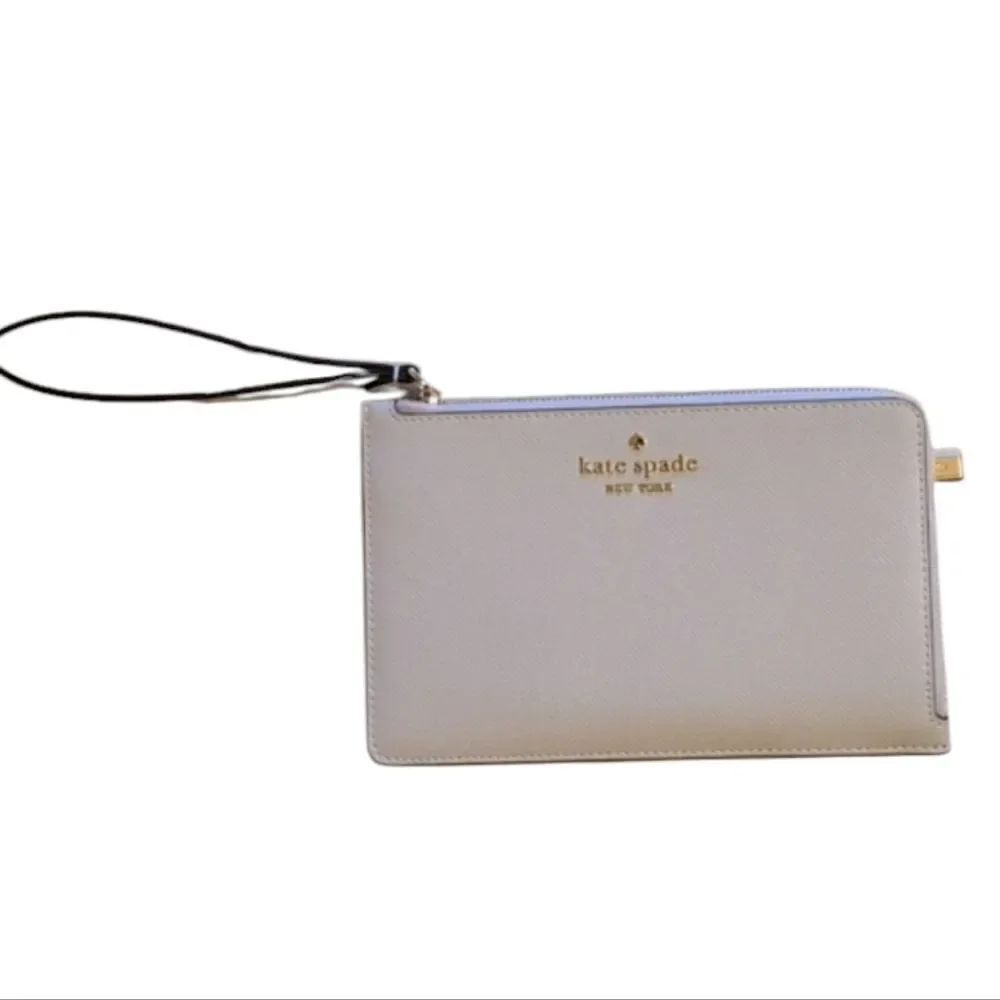Kate Spade Staci Medium L-Zip Wristlet Leather Wallet light grey